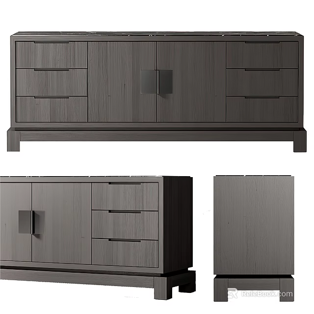 Modern Dark Gray Wooden TV Cabinet With Drawers And Storage Cabinets 3d model 