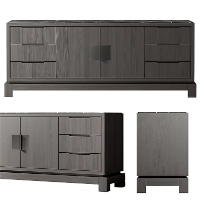 Modern Dark Gray Wooden TV Cabinet With Drawers And Storage Cabinets 3d model