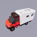 Orange And White Camper Truck With Spare Tires On Roof For Camping