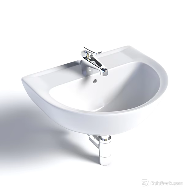 Sleek Modern White Ceramic Washbasin With Chrome Faucet For Bathroom Interior Design 3d model 