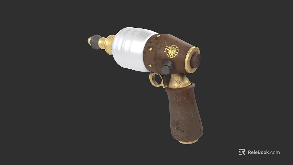Steampunk Weapon Design With Wooden Grip Metal Components And Gear Details 3d model 