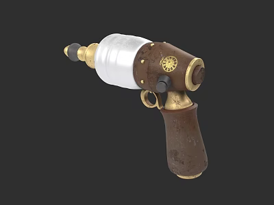 Steampunk Weapon Design With Wooden Grip Metal Components And Gear Details 3d model