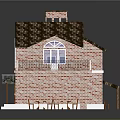 Traditional Red Brick House Exterior with Brown Roof Chimney Arched Windows and Porch Steps