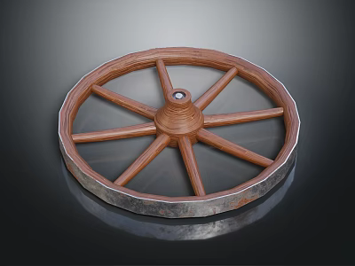 Automotive Wheel Part With Wooden Spokes And Metal Rim For Classic Vehicles 3d model