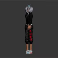 3D Fantasy Character Model with Horns Cat Ears Black Outfit Front Back View Details