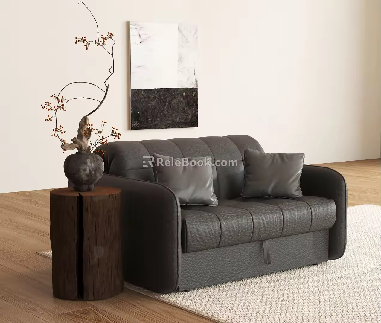 Quiet Wind Solid Wood Side Corner Flower Sofa 3d model