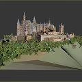 Ancient Castle 3D Model Display With Lush Greenery And Hillside Terrain 3d model