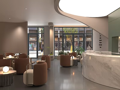 Elegant Modern Sales Office Lobby With Curved Marble Reception Counter And Comfortable Lounge Seats 3d model