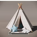 Cozy Teepee Tent With White Striped Canvas And Star Shaped Pillows In Blue And White