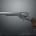 Classic Revolver With Silver Metal Body Wooden Grip And Reflection On Black Surface
