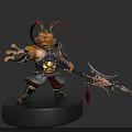 Feline Warrior Character In Decorative Armor With Spiked Weapon And Red Accents