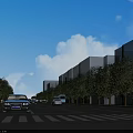 Modern Road Infrastructure with Crosswalk Vehicles Green Trees and Urban Buildings