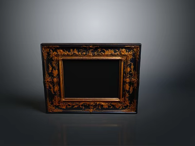 Vintage Black Picture Frame With Intricate Gold Ornate Decorative Border And Empty Center Panel 3d model