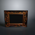 Vintage Black Picture Frame With Intricate Gold Ornate Decorative Border And Empty Center Panel