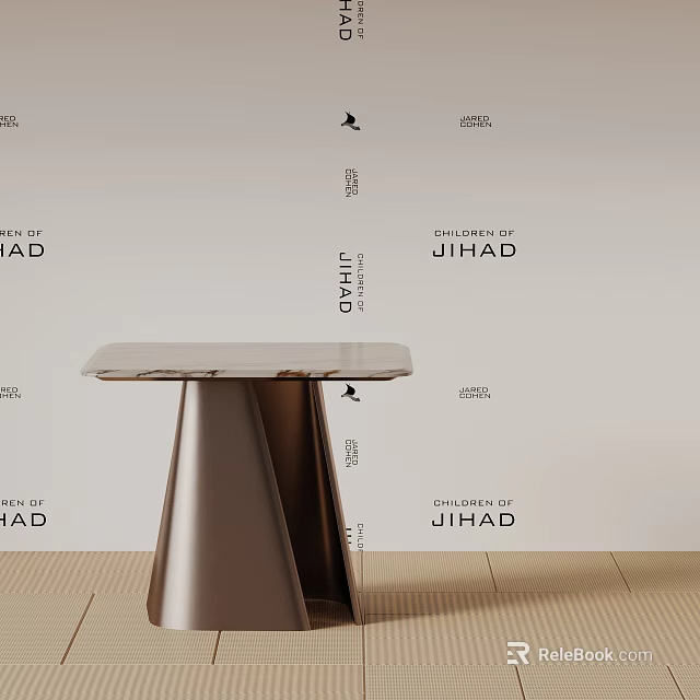 Modern Minimalist Side Table With Smooth Marble Top And Metal Cone Shaped Base 3d model