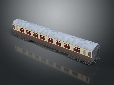 Single Cream And Dark Brown Train Carriage Model With Grey Roof Windows Wheels And Reflection 3d model