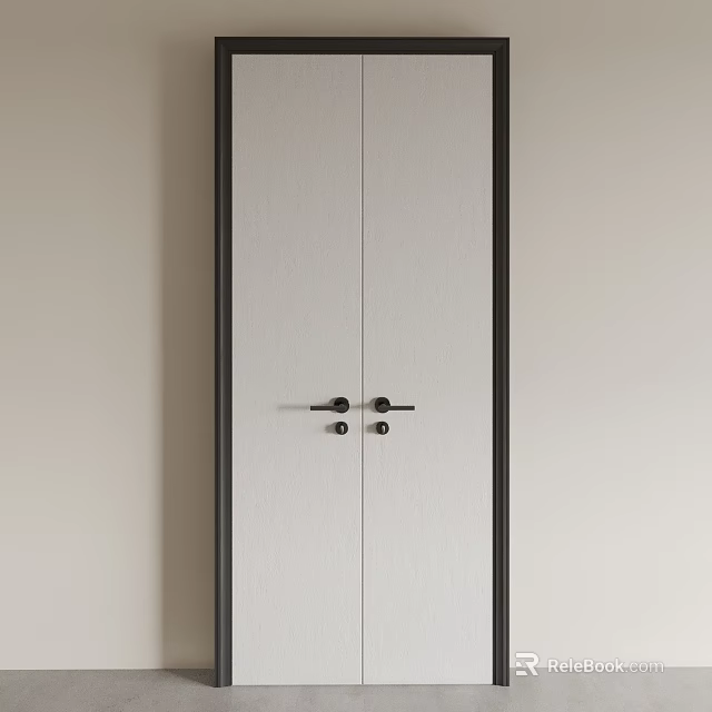 Elegant Modern Double Door With Black Frame White Panel And Black Handle 3d model
