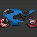 Sleek Modern Blue Motorcycle With Black Seat Red Rims And Stylish Design