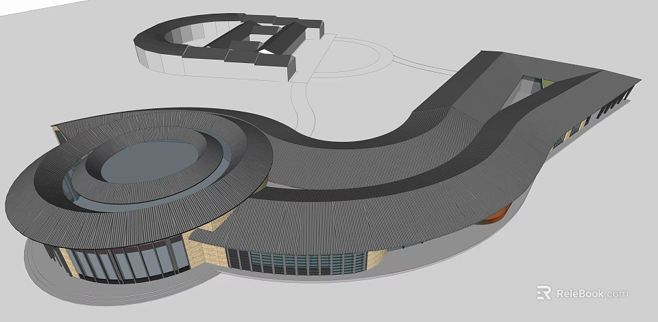 Modern Visitor Center Architectural Design With Curved Roof Circular Structure And Large Windows 3d model 