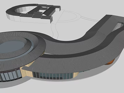 Modern Visitor Center Architectural Design With Curved Roof Circular Structure And Large Windows 3d model
