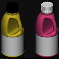 Colorful Household Item Bottles With Yellow Pink Design White Labels And Caps