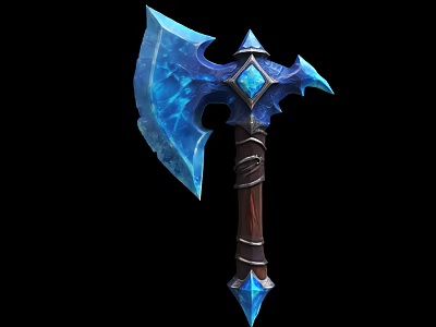 Blue Crystal Axe With Central Gemstone And Brown Wooden Wrapped Handle 3d model
