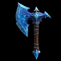Blue Crystal Axe With Central Gemstone And Brown Wooden Wrapped Handle