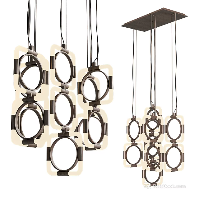 Modern Geometric Chandelier Design With Circular And Square Frames For Interior Decor 3d model