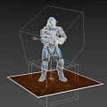 Futuristic Blue And Black Armored Character Holding Weapon Standing On Red Ground 3d model
