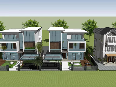 Modern Detached Villa With Glass Facade Landscaped Garden And Outdoor Patio 3d model