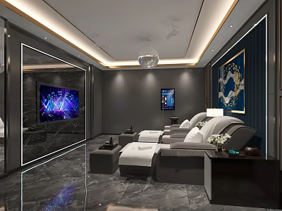 Luxurious SPA Sauna Interior With Comfortable Sofa TV And Decorative Painting 3d model