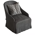 Gray Upholstered Accent Chair with Geometric Pattern Pillow and Skirted Base 3d model