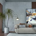 Modern Living Room Interior Design With Sofa Chairs Artwork Coffee Table Plants And Rug