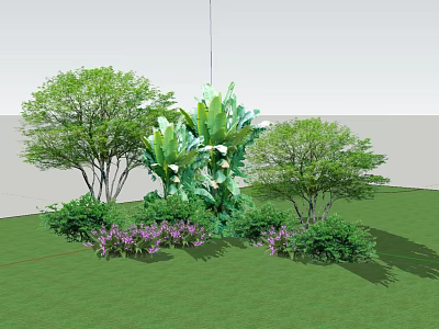 Lush Garden Flowers And Green Plants With Trees On Green Lawn 3d model