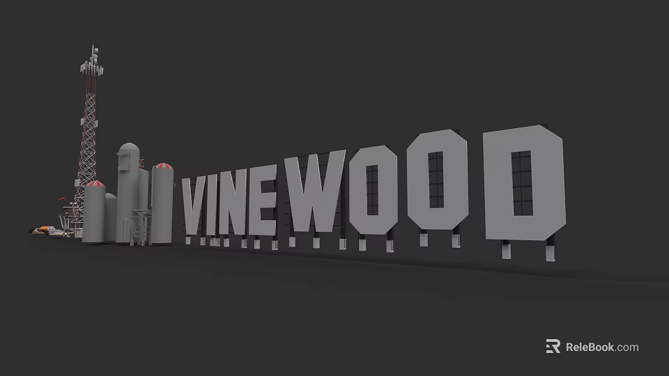 Vinewood Commercial Complex Featuring Prominent Signage And Modern Tower Structures 3d model