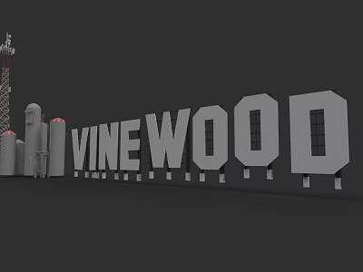Vinewood Commercial Complex Featuring Prominent Signage And Modern Tower Structures 3d model