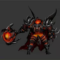 Horned Demon Warrior Creature With Black Red Spiked Armor And Giant Flame Axe