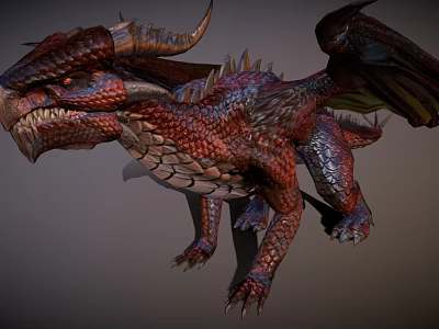 Red Dragon Mythical Creature Showcasing Detailed Scales Sharp Horns Leathery Wings And Powerful Claws 3d model