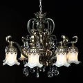 Classic Vintage Chandelier Featuring Intricate Metal Design Crystal Accents And White Glass Shades
