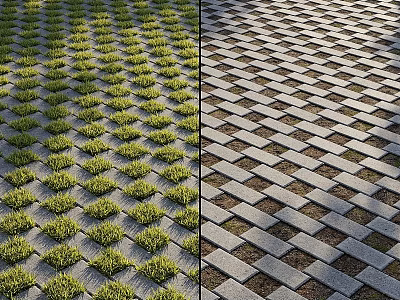 Grass Filled And Brick Interlocking Grid Pattern Ground Design For Outdoor Spaces 3d model