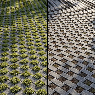 Grass Filled And Brick Interlocking Grid Pattern Ground Design For Outdoor Spaces 3d model
