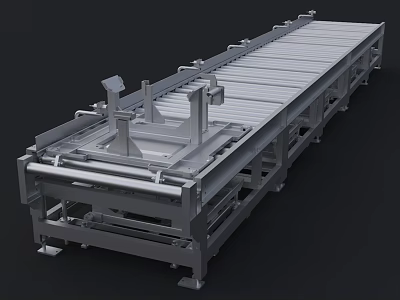 Industrial Conveyor System With Metal Frame And Rollers For Production Line 3d model