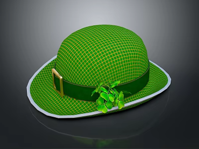 Green Checkered Hat With Green Band Gold Buckle And Clover Decoration 3d model