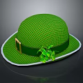 Green Checkered Hat With Green Band Gold Buckle And Clover Decoration