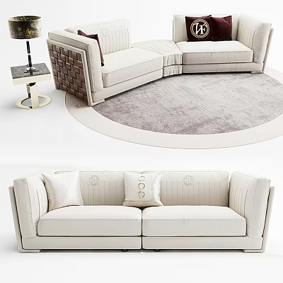 Modern White Sofa Set With Elegant Design Cushions Round Rug And Side Table 3d model