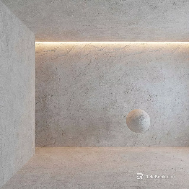 Minimalist Modern Interior Featuring Floating Sphere Component With Textured Concrete Walls 3d model