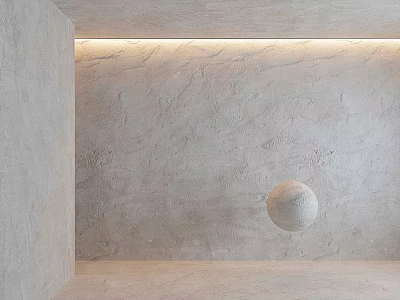 Minimalist Modern Interior Featuring Floating Sphere Component With Textured Concrete Walls 3d model