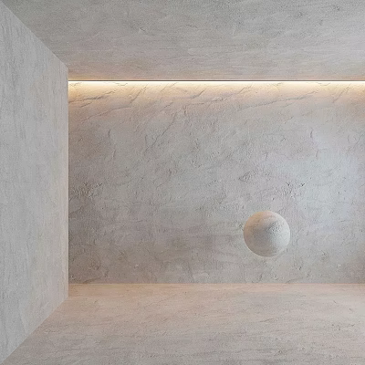 Minimalist Modern Interior Featuring Floating Sphere Component With Textured Concrete Walls 3d model