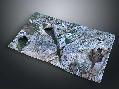 Ancient Rock Surface With Moss Covered Cracks Natural Hollows And Rough Texture 3d model