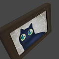 Brown Picture Frame With Black Cat Having Blue Eyes On Pink Background